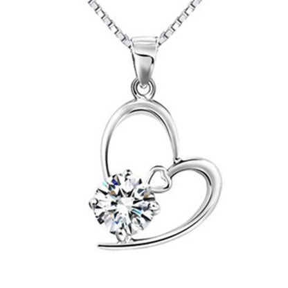 Wholesale Simple Heart Zircon Two Tone Ladies Pendant Necklace Earring Set