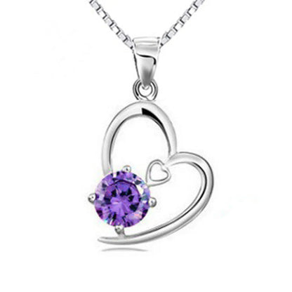 Wholesale Simple Heart Zircon Two Tone Ladies Pendant Necklace Earring Set