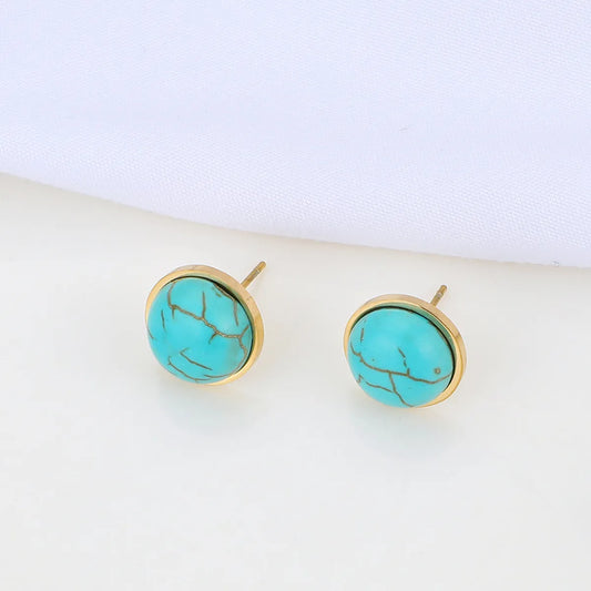 Wholesale Simple Round Turquoise Stainless Steel Earrings Gooddiy