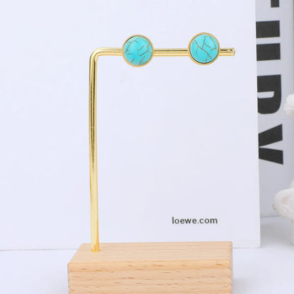 Wholesale Simple Round Turquoise Stainless Steel Earrings Gooddiy