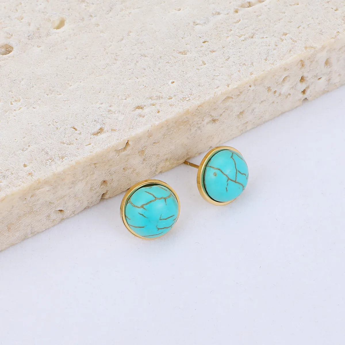 Wholesale Simple Round Turquoise Stainless Steel Earrings Gooddiy