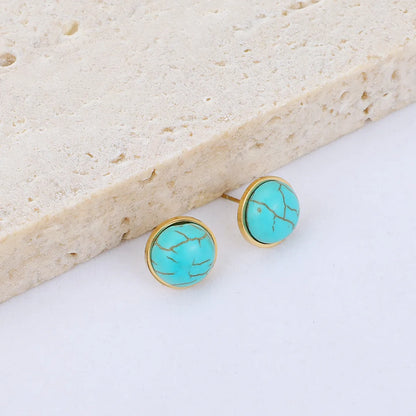 Wholesale Simple Round Turquoise Stainless Steel Earrings Gooddiy