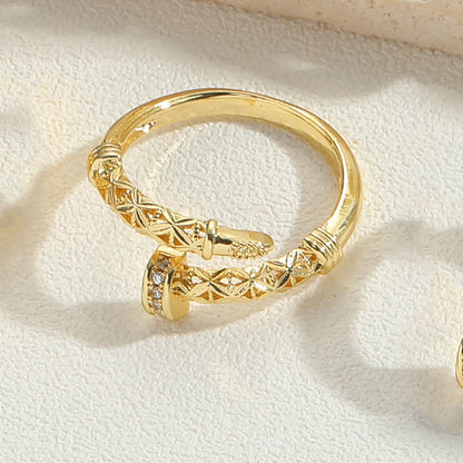 Wholesale Simple Style Animal Snake Copper Inlay 14K Gold Plated Zircon Open Rings