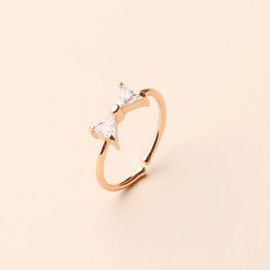 Wholesale Simple Style Bow Knot Copper Inlay Rose Gold Plated Zircon Open Rings