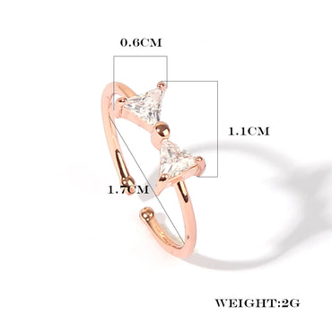 Wholesale Simple Style Bow Knot Copper Inlay Rose Gold Plated Zircon Open Rings