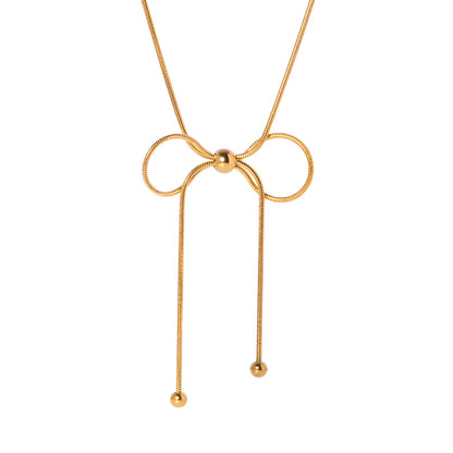 Wholesale Simple Style Bow Knot Stainless Steel Plating 18k Gold Plated Pendant Necklace