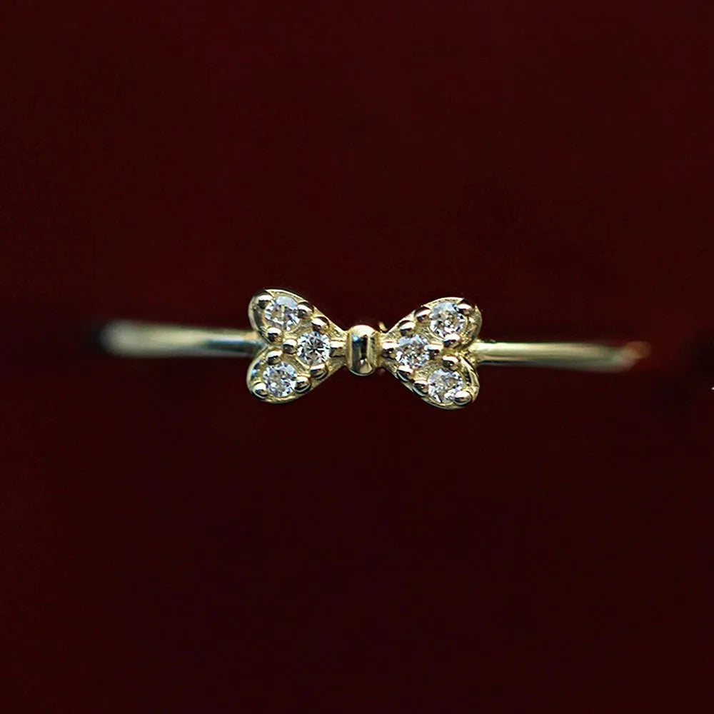 Wholesale Simple Style Bow Knot Sterling Silver 14k Gold Plated Zircon Rings