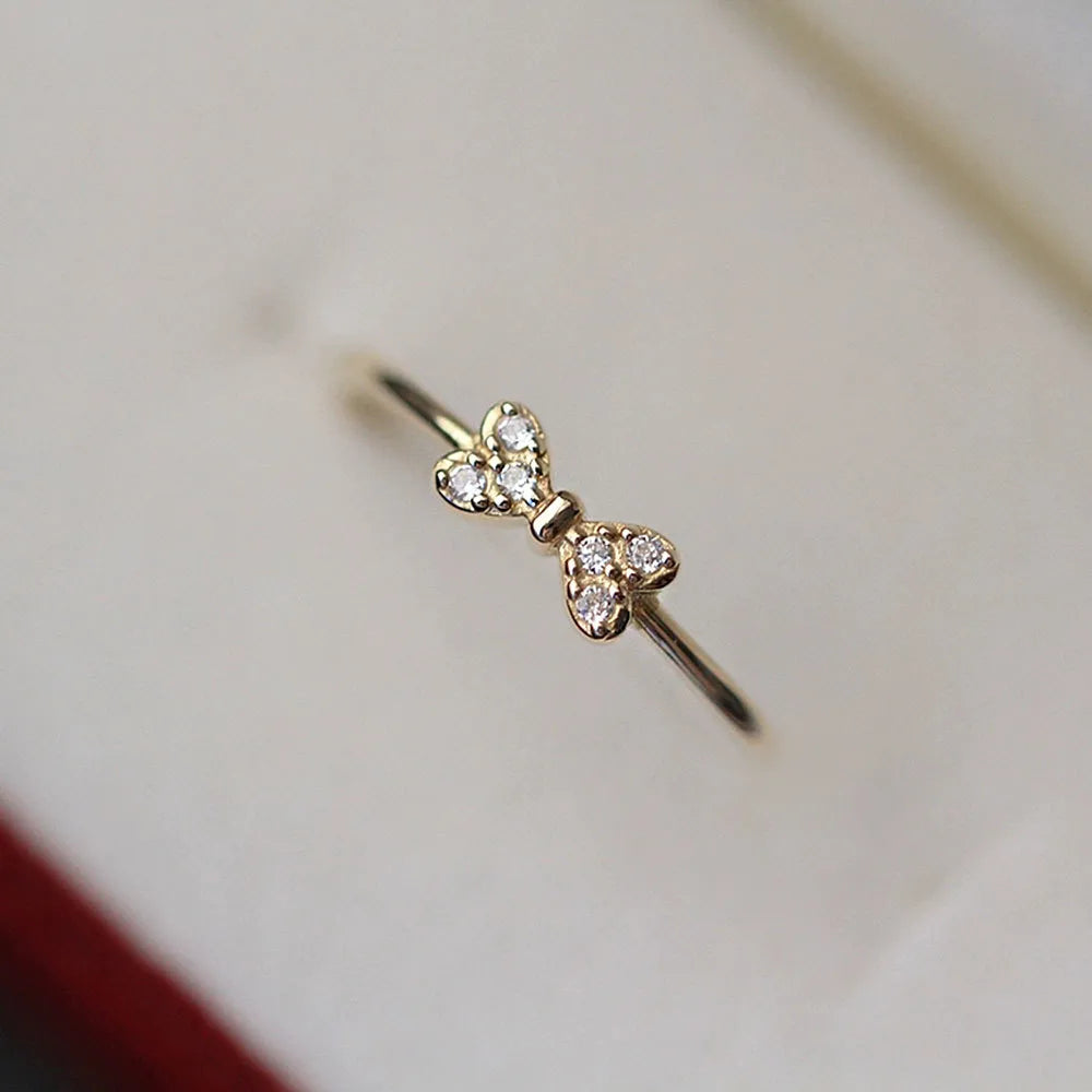 Wholesale Simple Style Bow Knot Sterling Silver 14k Gold Plated Zircon Rings