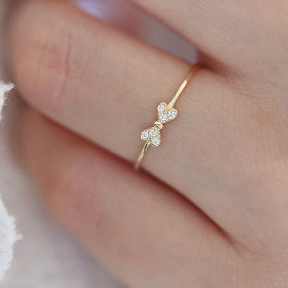 Wholesale Simple Style Bow Knot Sterling Silver 14k Gold Plated Zircon Rings