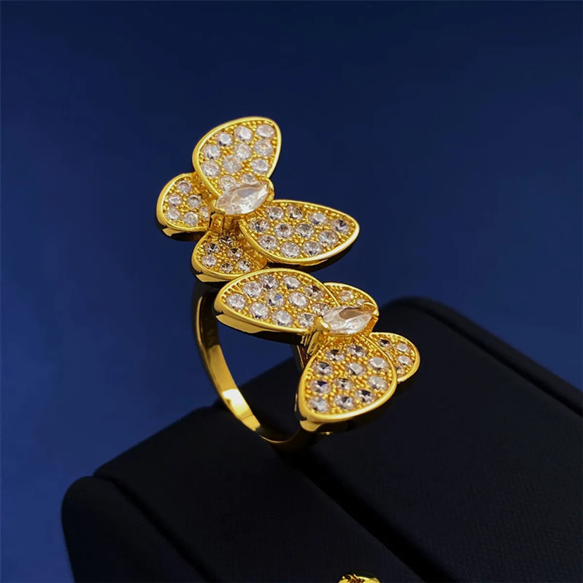 Wholesale Simple Style Butterfly Copper Plating Inlay 18K Gold Plated Zircon Open Rings