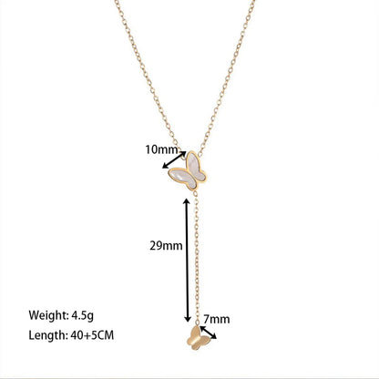 Simple Style Butterfly Stainless Steel Plating Inlay Shell Gold Plated Pendant Necklace