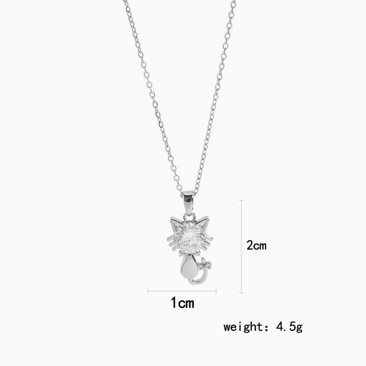 Wholesale Simple Style Cat Titanium Steel Plating Inlay Silver Plated Zircon Pendant Necklace