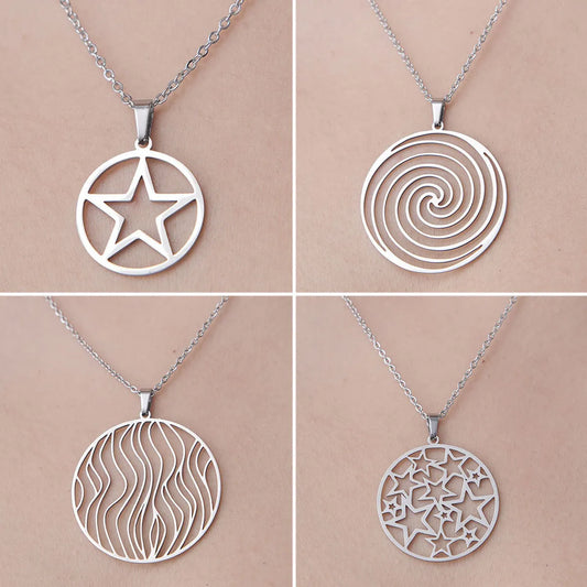 Wholesale Simple Style Circle Star Stainless Steel Titanium Steel Polishing Plating Pendant Necklace