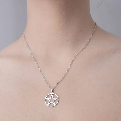 Wholesale Simple Style Circle Star Stainless Steel Titanium Steel Polishing Plating Pendant Necklace