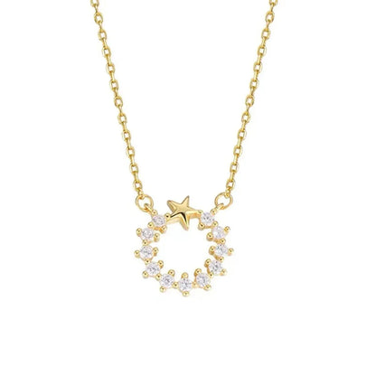 Wholesale Simple Style Circle Star Sterling Silver 14k Gold Plated Zircon Necklace