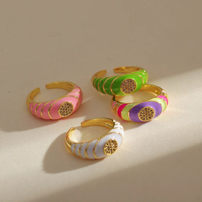 Wholesale Simple Style Classic Style Color Block Copper Inlay Gold Plated Rhinestones Rings