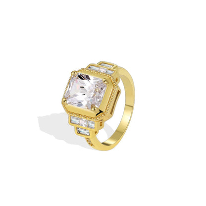 Wholesale Simple Style Classic Style Color Block Copper Plating Inlay 18K Gold Plated Zircon Rings