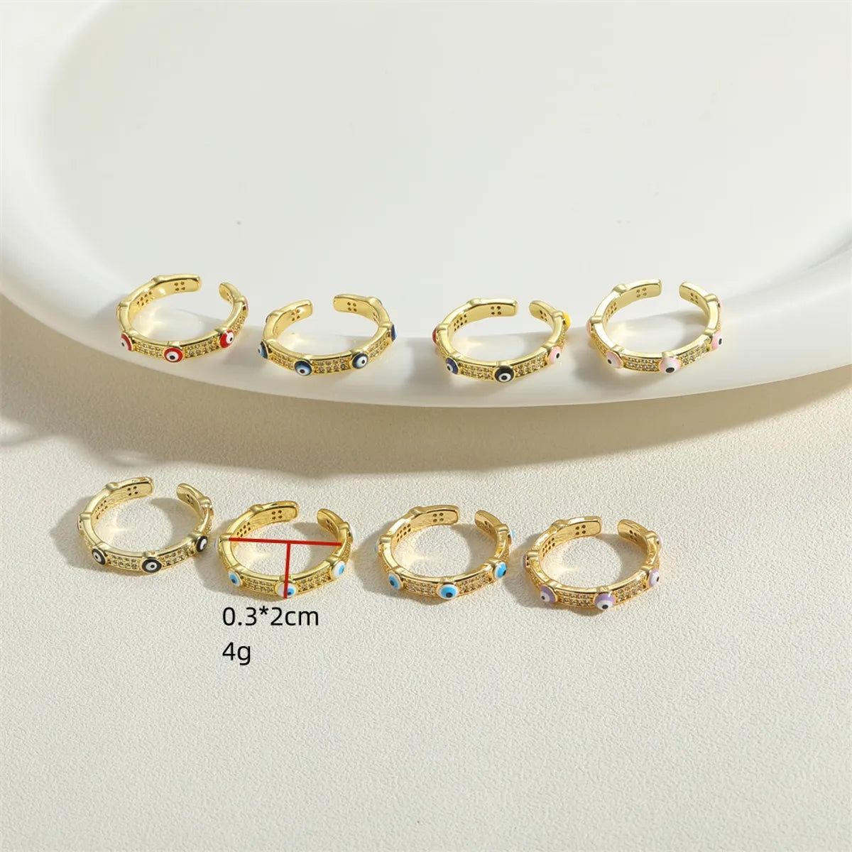 Wholesale Simple Style Classic Style Devil's Eye Copper Enamel Plating Inlay 14k Gold Plated Zircon Open Rings