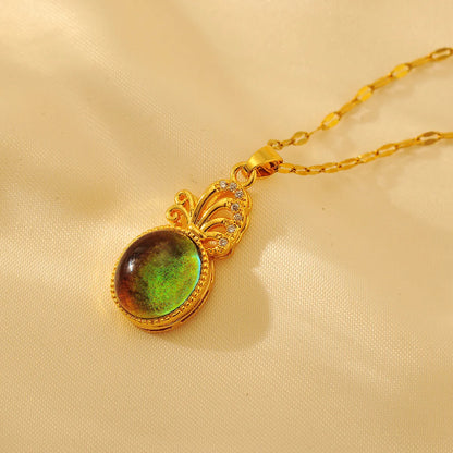 Wholesale Simple Style Classic Style Gourd Copper Plating Inlay 18K Gold Plated Natural Stone Pendant Necklace