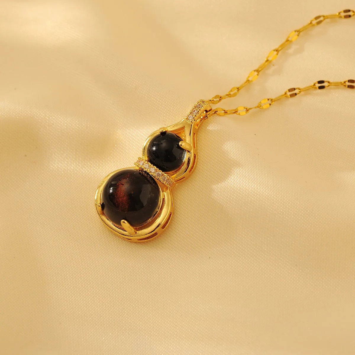 Wholesale Simple Style Classic Style Gourd Copper Plating Inlay 18K Gold Plated Natural Stone Pendant Necklace