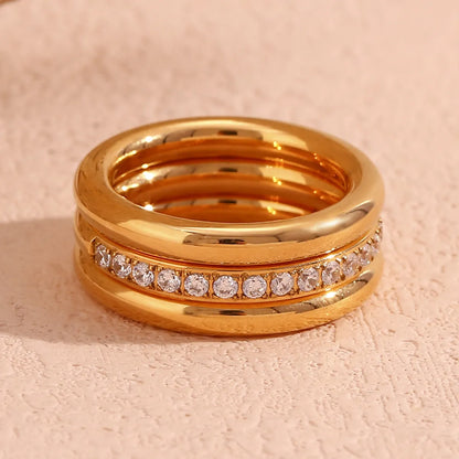 Wholesale Jewelry Simple Style Classic Style Round 304 Stainless Steel Rhinestones 18K Gold Plated Plating Inlay Rings