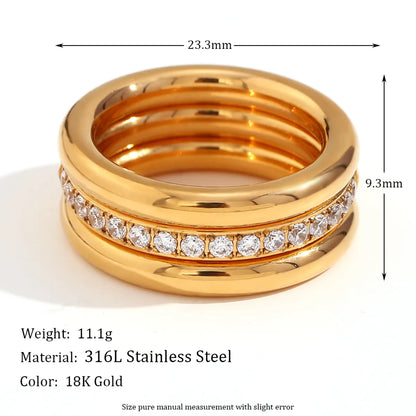 Wholesale Jewelry Simple Style Classic Style Round 304 Stainless Steel Rhinestones 18K Gold Plated Plating Inlay Rings