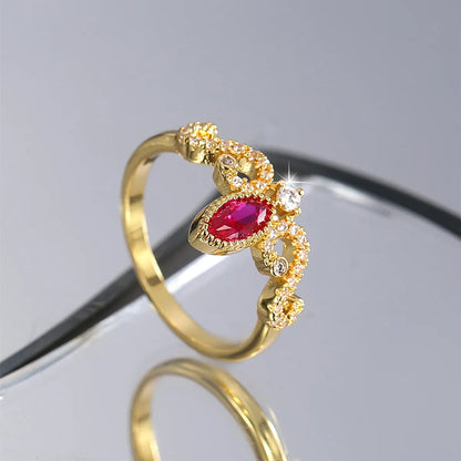 Wholesale Simple Style Classic Style Solid Color Copper Plating Inlay 18K Gold Plated Glass Stone Zircon Rings