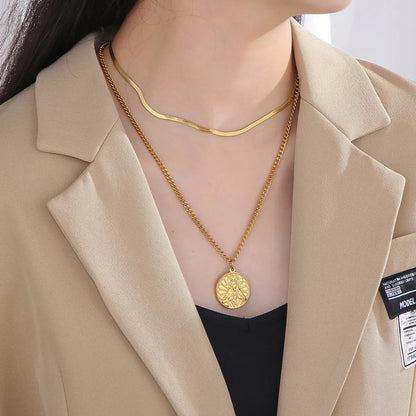 Wholesale Simple Style Classic Style Solid Color Stainless Steel Titanium Steel Plating Gold Plated Layered Necklaces