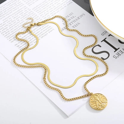 Wholesale Simple Style Classic Style Solid Color Stainless Steel Titanium Steel Plating Gold Plated Layered Necklaces