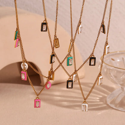 Wholesale Simple Style Classic Style Square Stainless Steel Plating Inlay 18k Gold Plated Rhinestones Necklace