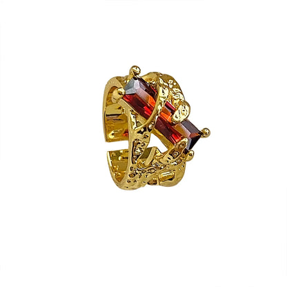 Wholesale Simple Style Color Block Copper Plating Hollow Out Inlay 18K Gold Plated Zircon Wide Band Rings