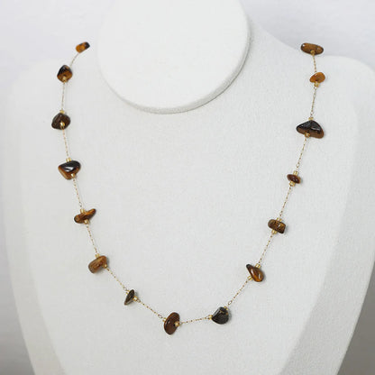 Wholesale Simple Style Color Block Natural Stone Tiger Eye Titanium Steel Plating 18k Gold Plated Necklace