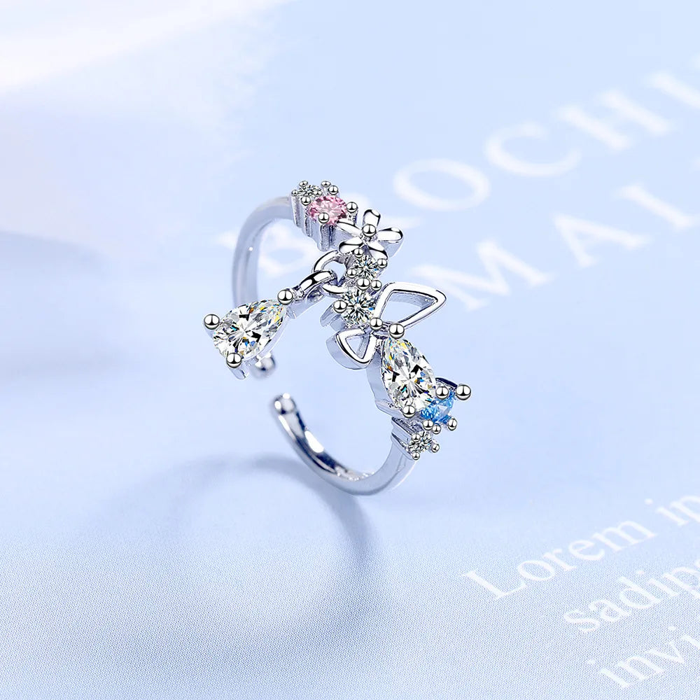 Wholesale Simple Style Commute Bow Knot Copper Inlay Zircon Rings