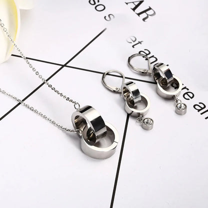 Wholesale Simple Style Commute Double Ring Titanium Steel Polishing Plating Inlay Zircon Jewelry Set