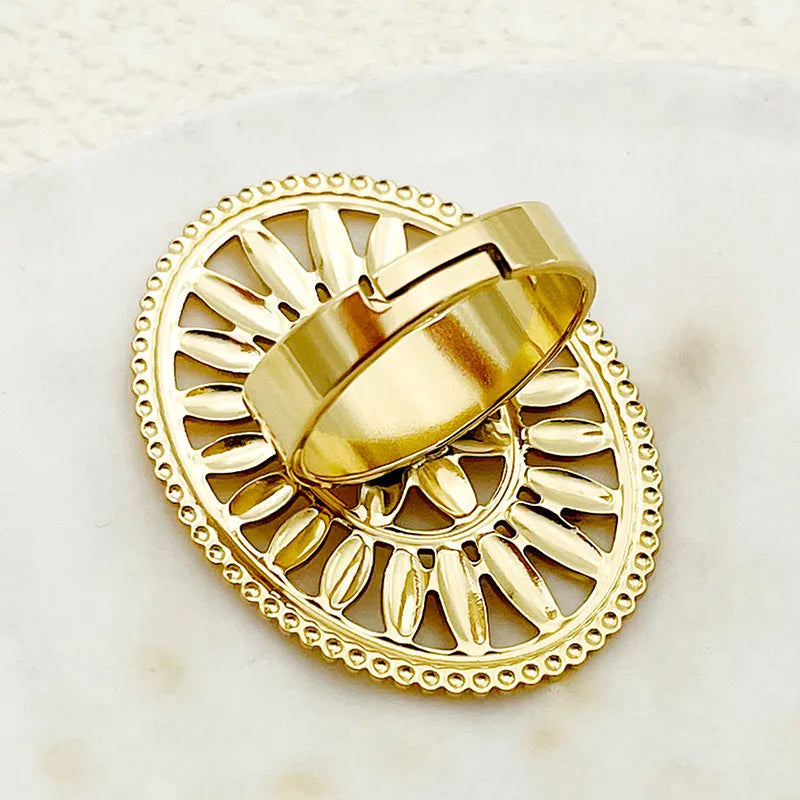 304 Stainless Steel 14K Gold Plated Simple Style Commute Plating Flower Zircon Open Rings