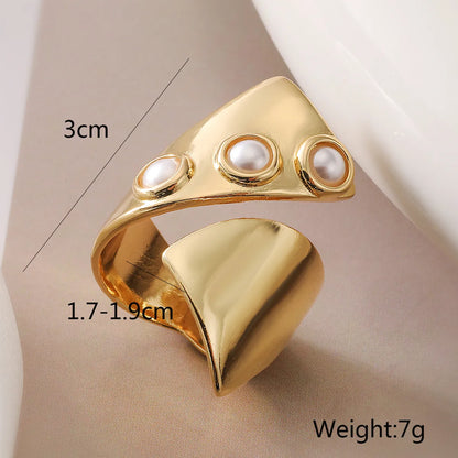 Wholesale Simple Style Commute Geometric Copper Inlay 18K Gold Plated Pearl Zircon Open Rings