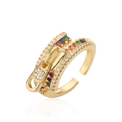 Wholesale Simple Style Commute Geometric Copper Inlay 18K Gold Plated Zircon Open Rings