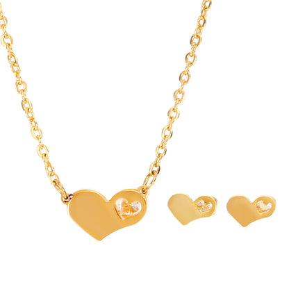 Wholesale Simple Style Commute Heart Shape Stainless Steel Titanium Steel Inlay Zircon Jewelry Set