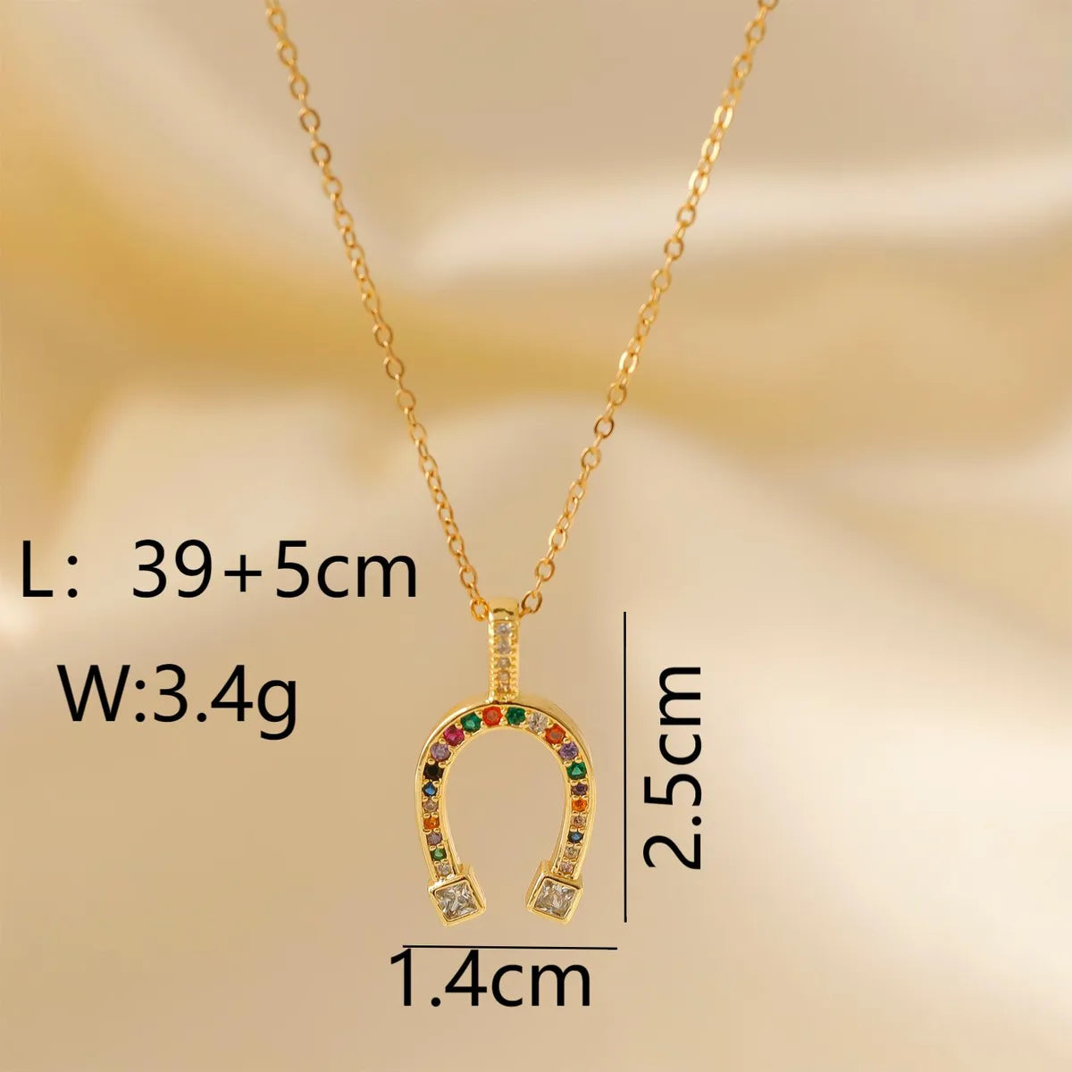 Wholesale Simple Style Commute Horseshoe U-Shaped Copper Plating Inlay 18K Gold Plated White Gold Plated Zircon Pendant Necklace