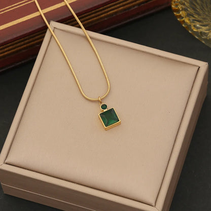 Wholesale Simple Style Commute Korean Style Square Stainless Steel Plating Inlay Glass Earrings Necklace