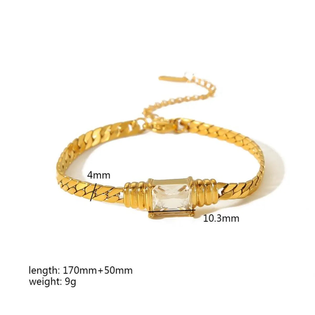 Wholesale Simple Style Commute Rectangle Stainless Steel Polishing Plating Inlay 18k Gold Plated Zircon Bracelets Necklace