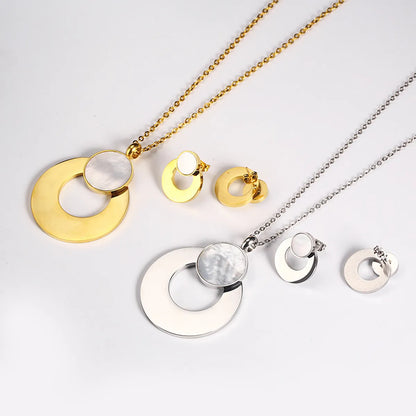 Wholesale Simple Style Commute Round Titanium Steel Plating Gold Plated Earrings Necklace