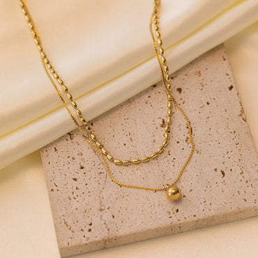 304 Stainless Steel 18K Gold Plated Simple Style Commute Polishing Plating Solid Color Double Layer Necklaces