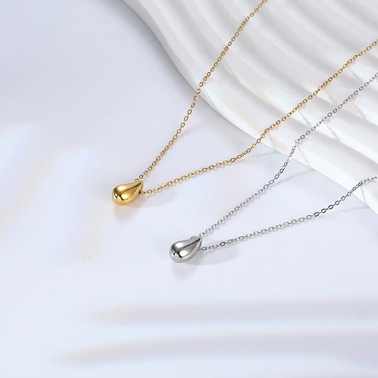 Wholesale Simple Style Commute Water Droplets Titanium Steel Plating Pendant Necklace