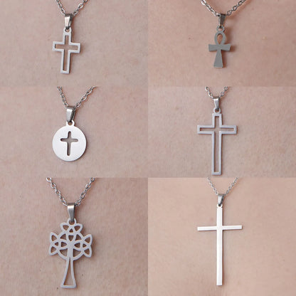 Wholesale Simple Style Cross Stainless Steel Titanium Steel Polishing Plating Pendant Necklace