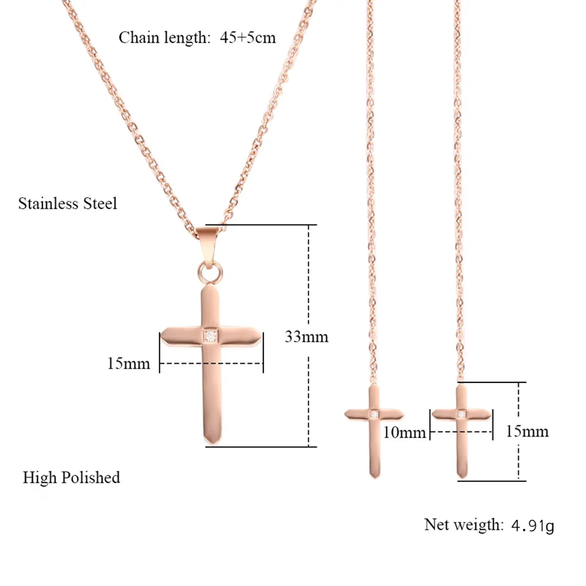 Wholesale Simple Style Cross Titanium Steel Plating Earrings Necklace