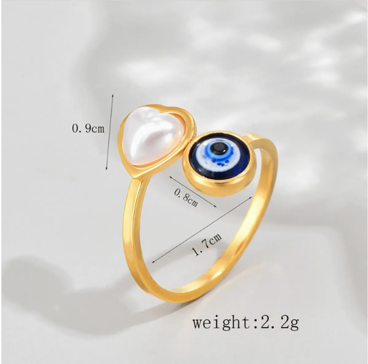 Wholesale Jewelry Simple Style Devil'S Eye Heart Shape 304 Stainless Steel Artificial Pearls Inlay Open Ring