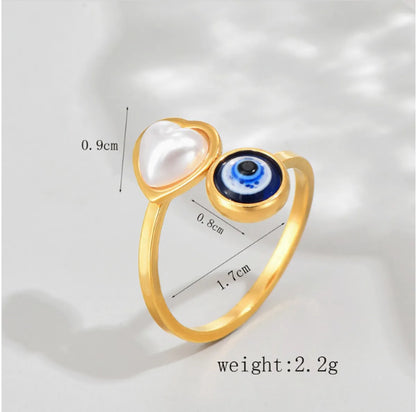 Wholesale Jewelry Simple Style Devil'S Eye Heart Shape 304 Stainless Steel Artificial Pearls Inlay Open Ring