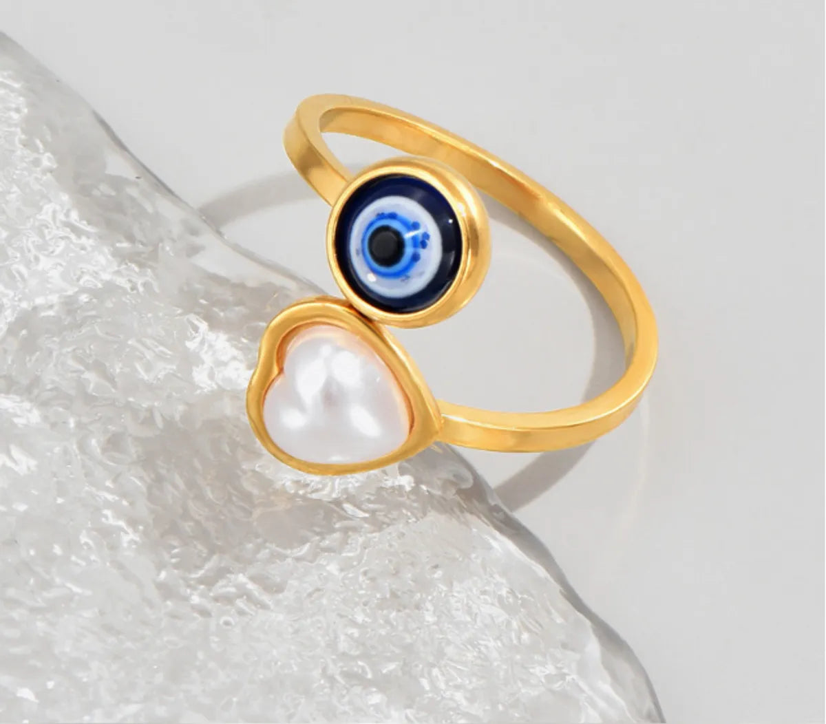 Wholesale Jewelry Simple Style Devil'S Eye Heart Shape 304 Stainless Steel Artificial Pearls Inlay Open Ring