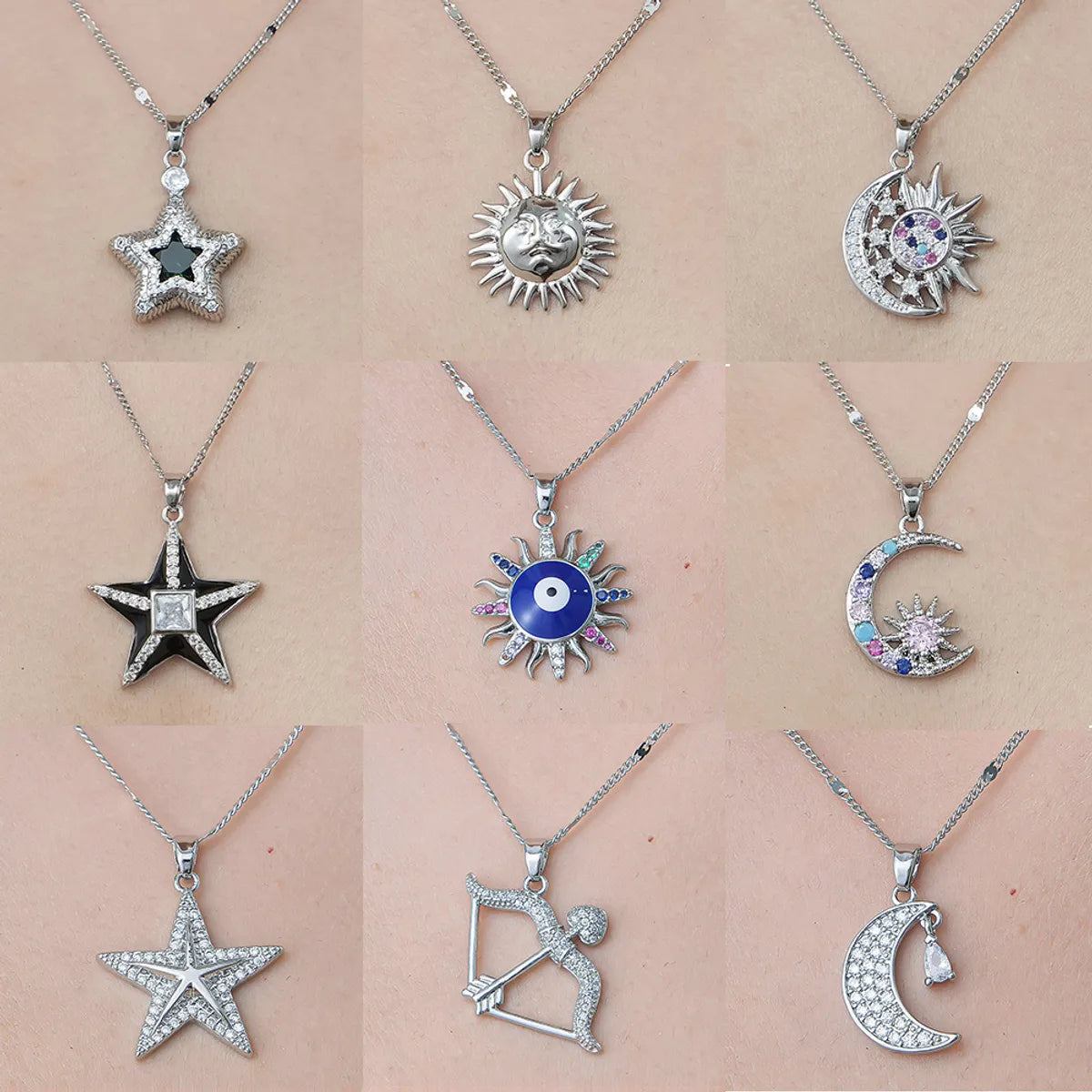 Wholesale Simple Style Devil's Eye Star Moon Stainless Steel Titanium Steel Polishing Plating Pendant Necklace